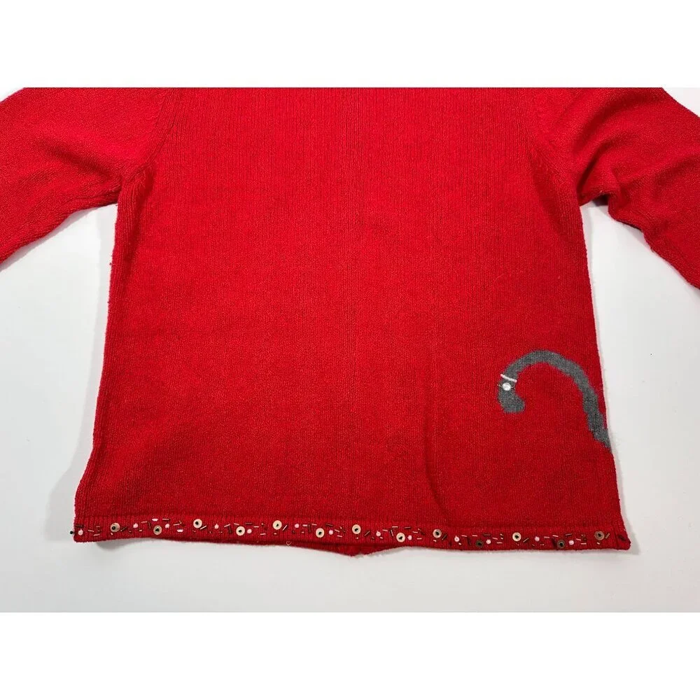 Coldwater‎ Creek Red Bejeweled Cats Kitchy Zip Sweater Jacket Size L - Picture 13 of 16